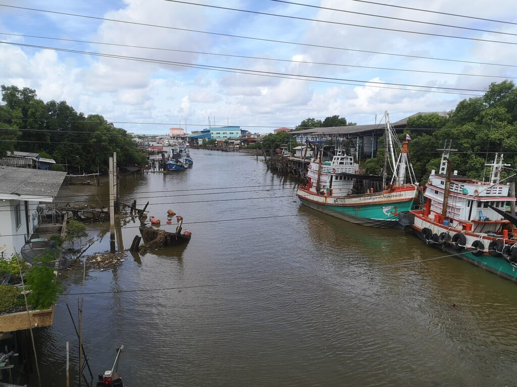 A canal lined with houses at Khlong Dan, Samut Prakan, Thailand